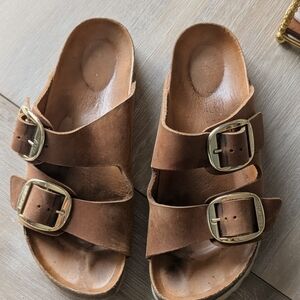 Birkenstock Cognac Leather Big Buckle Sandals